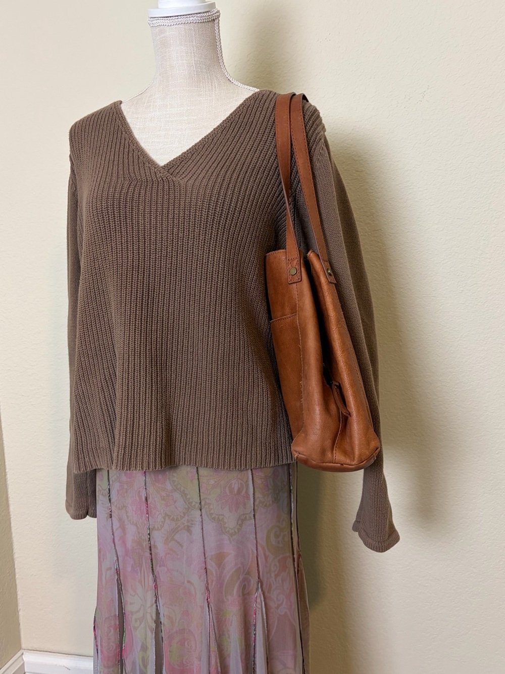 Vintage Brown 100% Cotton Chunky Knit Neutral Boho Hippie Nature Whimsy Sweater